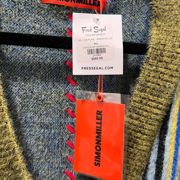 Simon Miller Castle Cardigan — Yellow Plaid / Stacked *NWT* - Picture 7 of 9